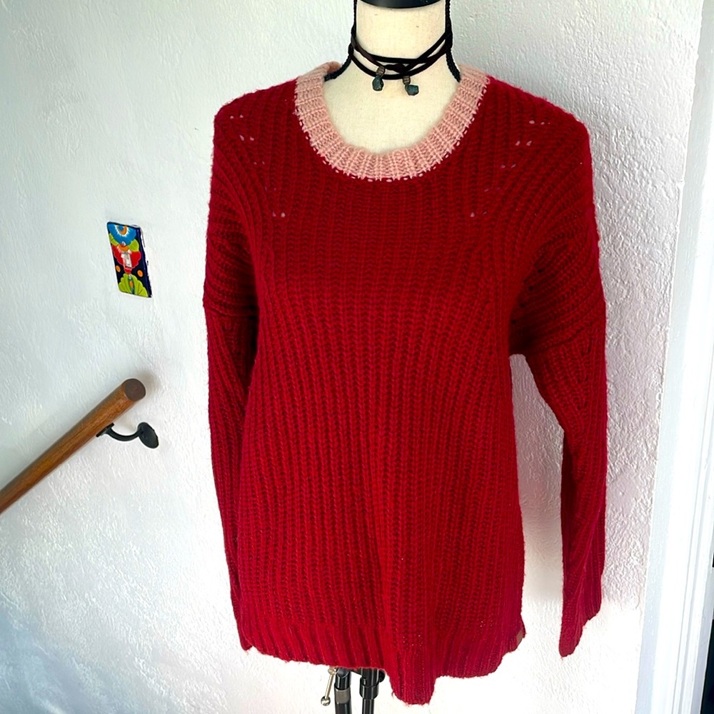 One Teaspoon‎ Crew Neck Oversized Sweater in Wine and Pink NWT Small